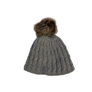 Turtle Fur Pom Beanie Hat Merino Wool Blend Grey Brown‎